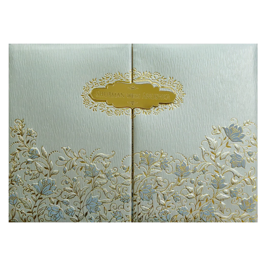 Light Grey Padded Door Style Embossed Gold Foil Wedding Invitation Card-KRB09760 - Image 3