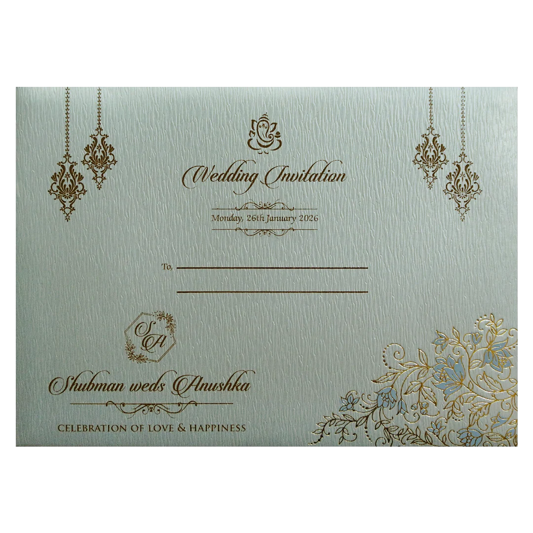 Light Grey Padded Door Style Embossed Gold Foil Wedding Invitation Card-KRB09760 - Image 4