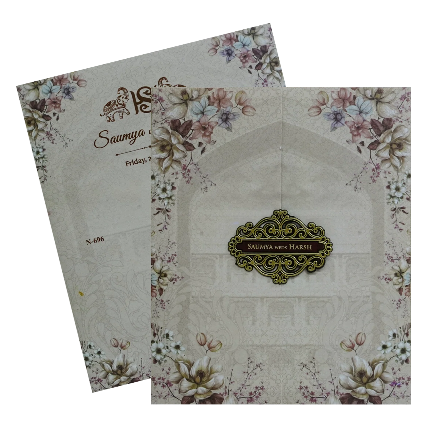 Light Peach Floral Design Invitation-KVN06960 - Image 2