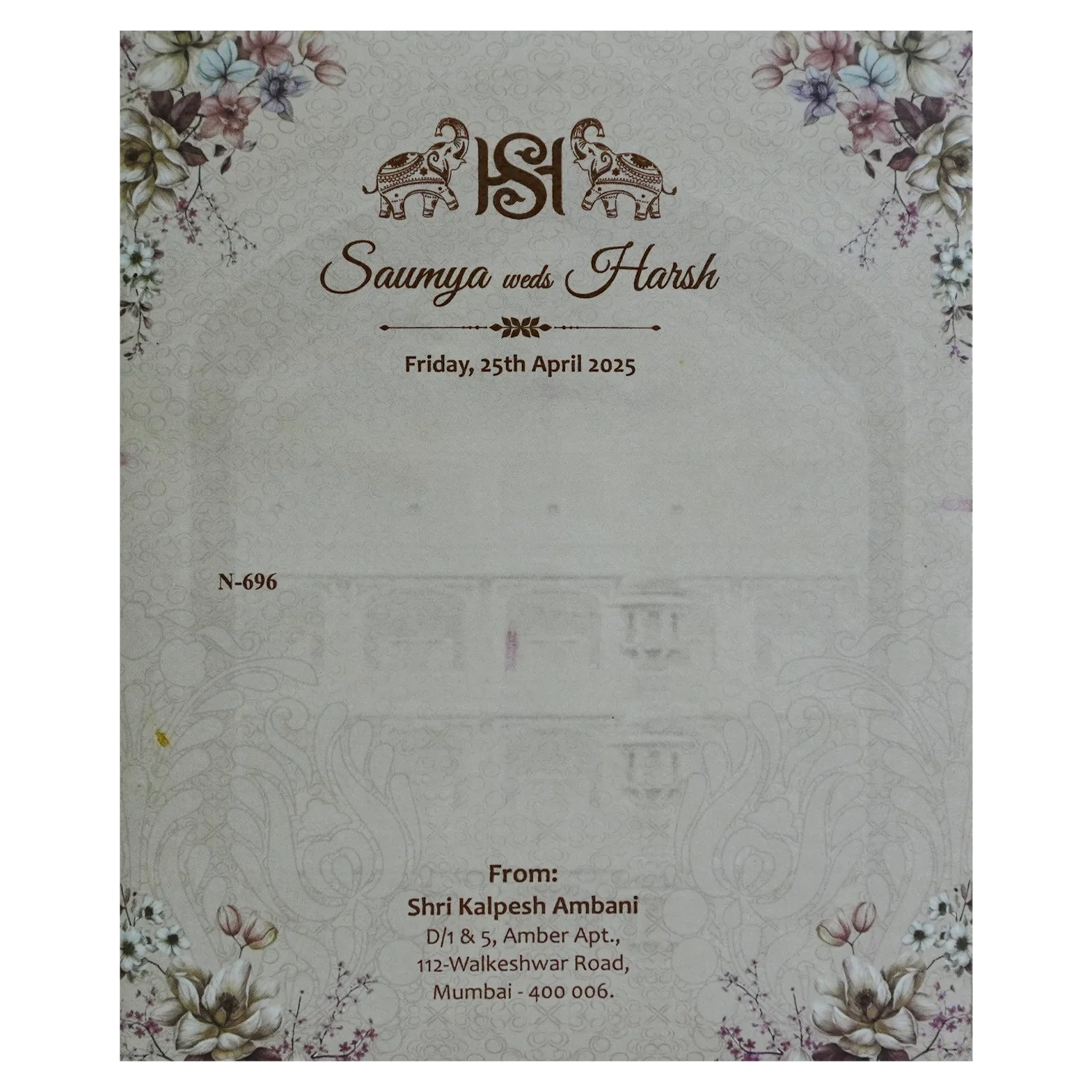 Light Peach Floral Design Invitation-KVN06960 - Image 4