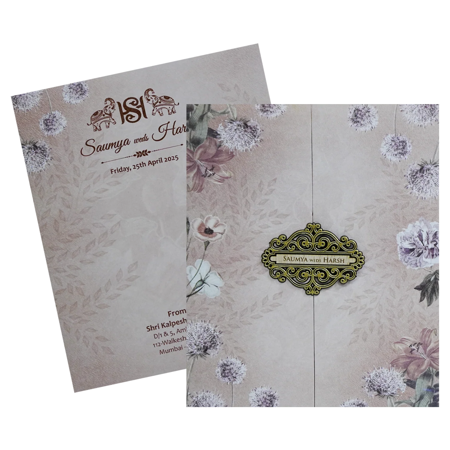 Light Rosy Brown Floral Invitation Card-KVN07010 - Image 2