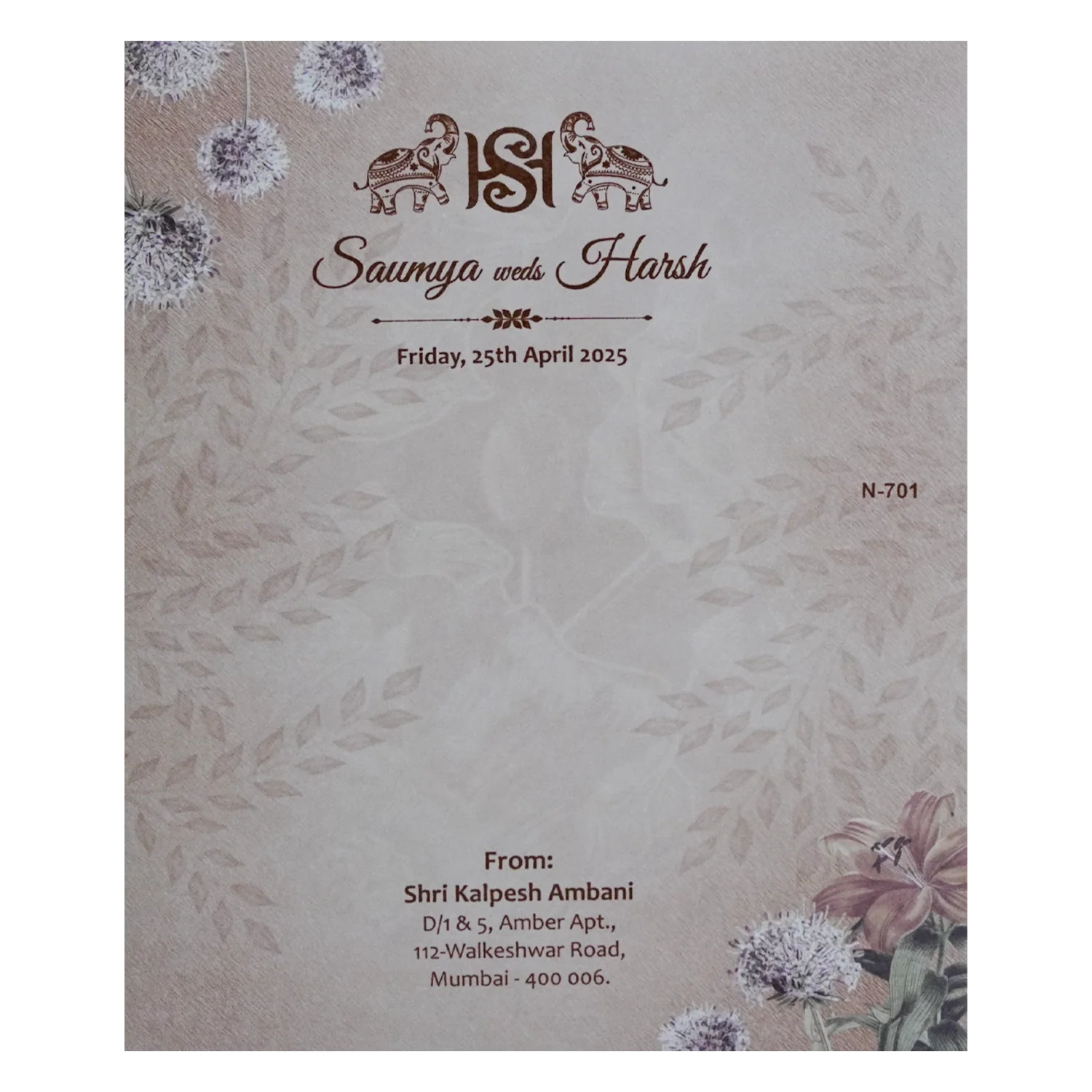 Light Rosy Brown Floral Invitation Card-KVN07010 - Image 4