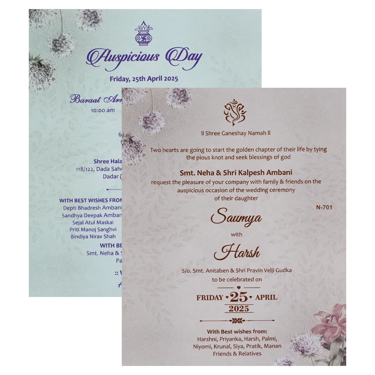 Light Rosy Brown Floral Invitation Card-KVN07010 - Image 5