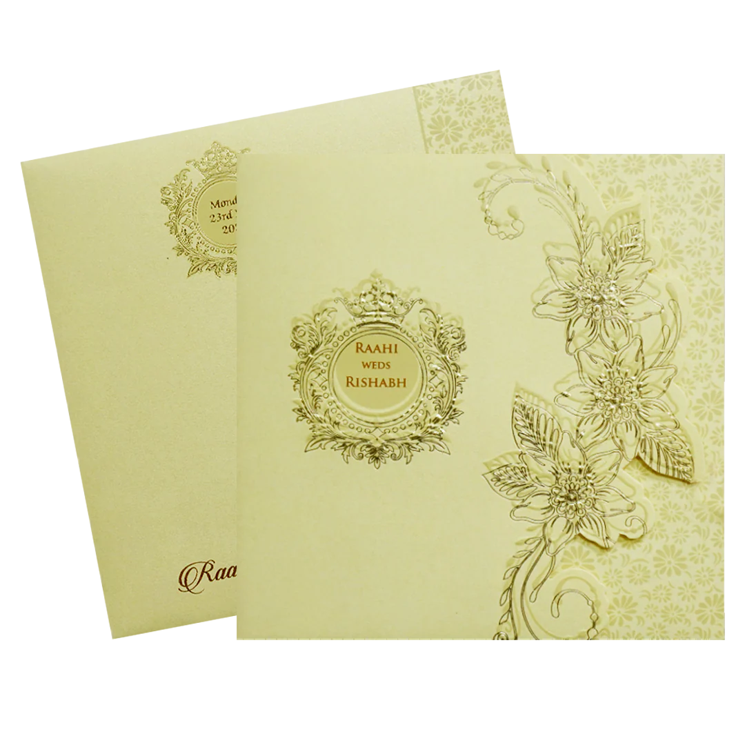 Light Yellow Floral Door Style Wedding Card-KPR06060 - Image 2
