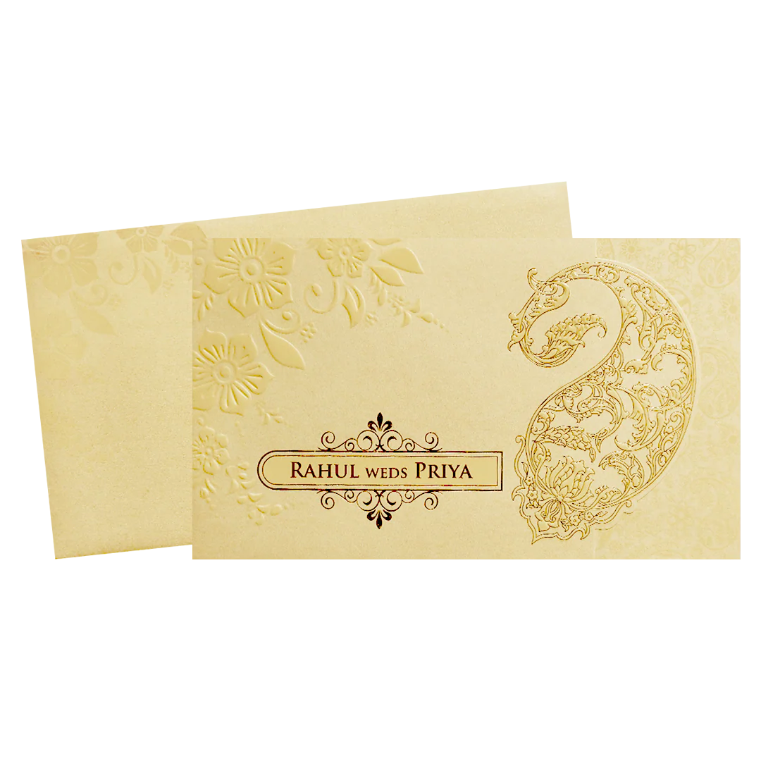 Light Yellow Gold Embossed Paisley Wedding Invitation Card-KPR06380 - Image 2