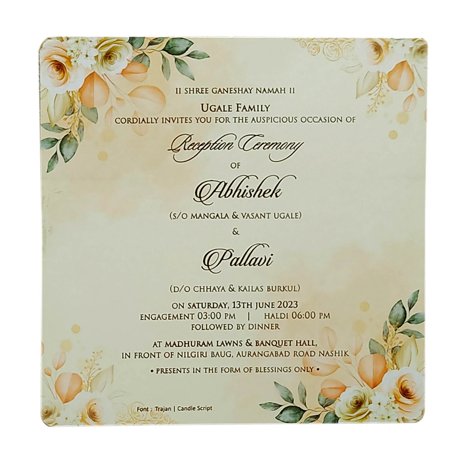 Light Yellow Single Sheet Invitation-KRCS6560 - Image 2