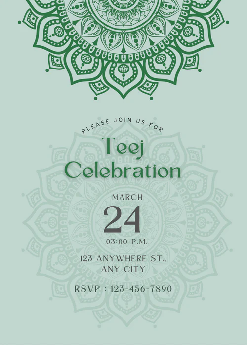 Light Green Floral Teej Invitation-AATEE001 - Image 2