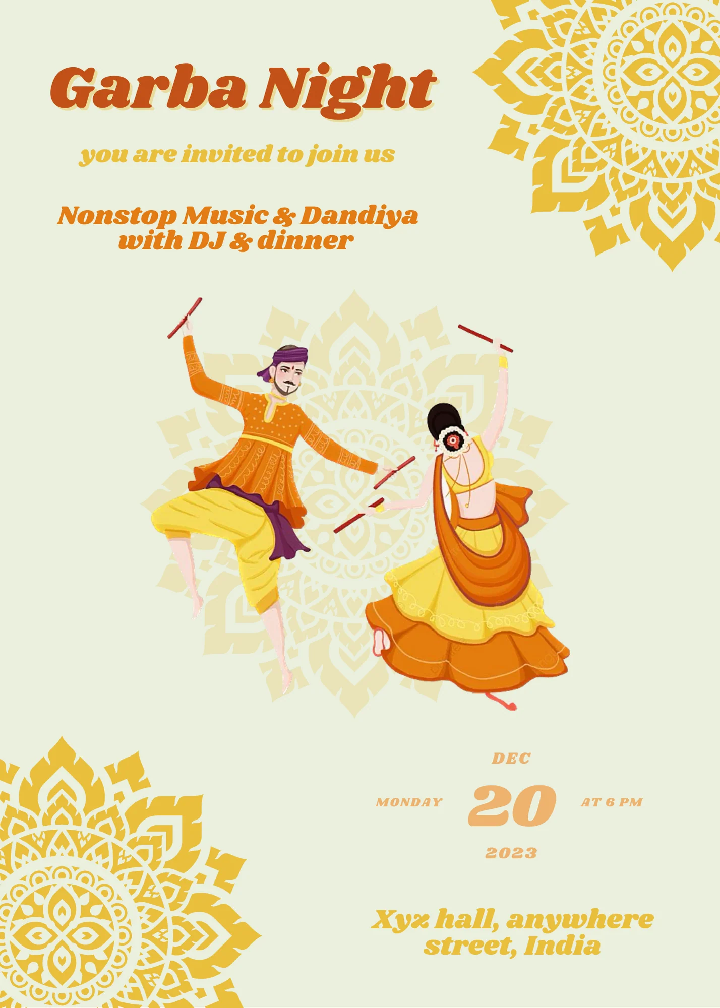 Light Grey Floral Garba Invitation-AAGAI002