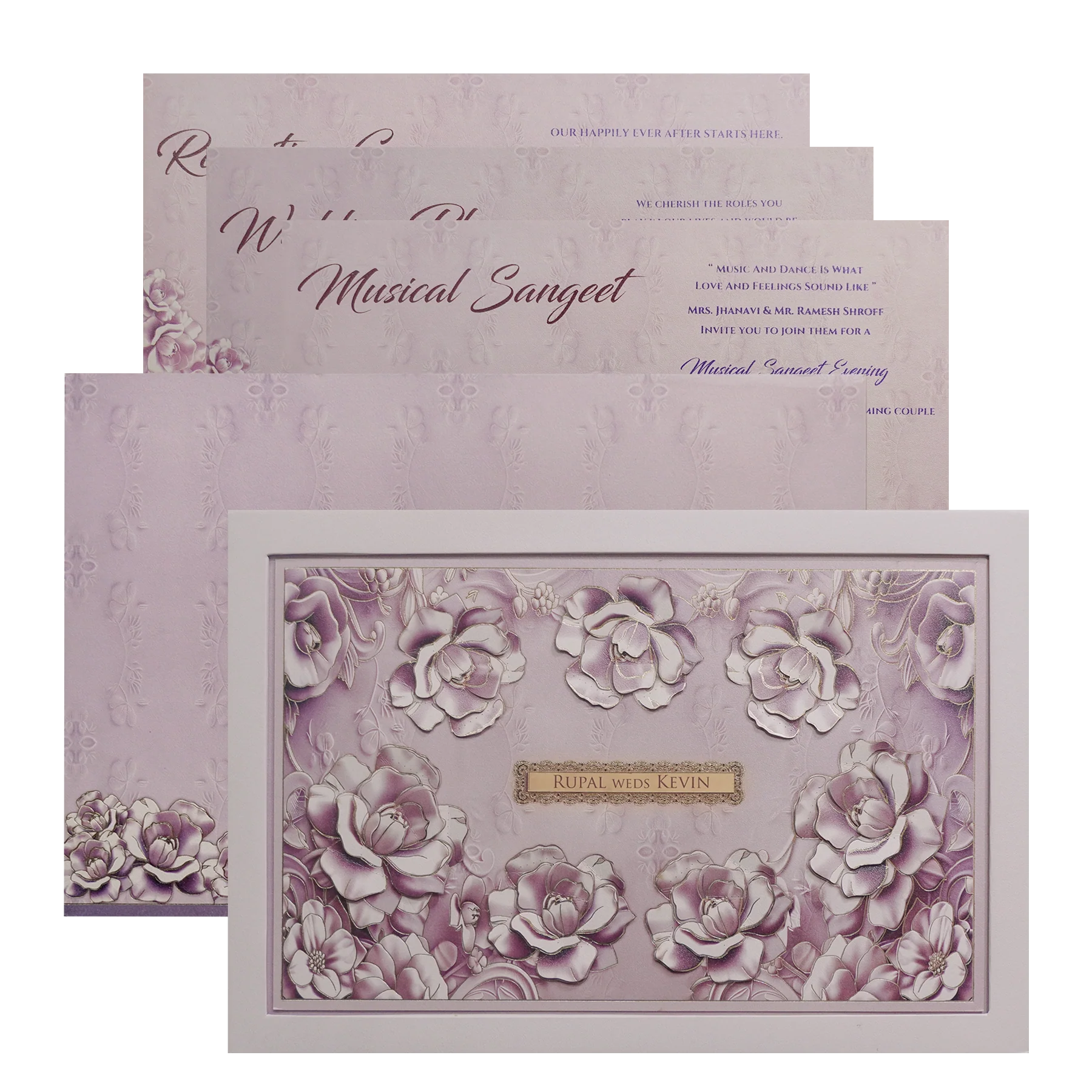 Lilac Padded Floral Wedding Card-KPR24840