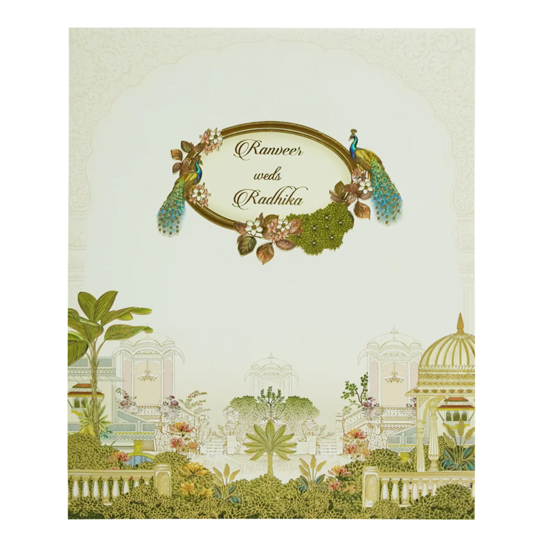 Lime Yellow Peacock Padded Wedding Card-Kac05320 - Image 3