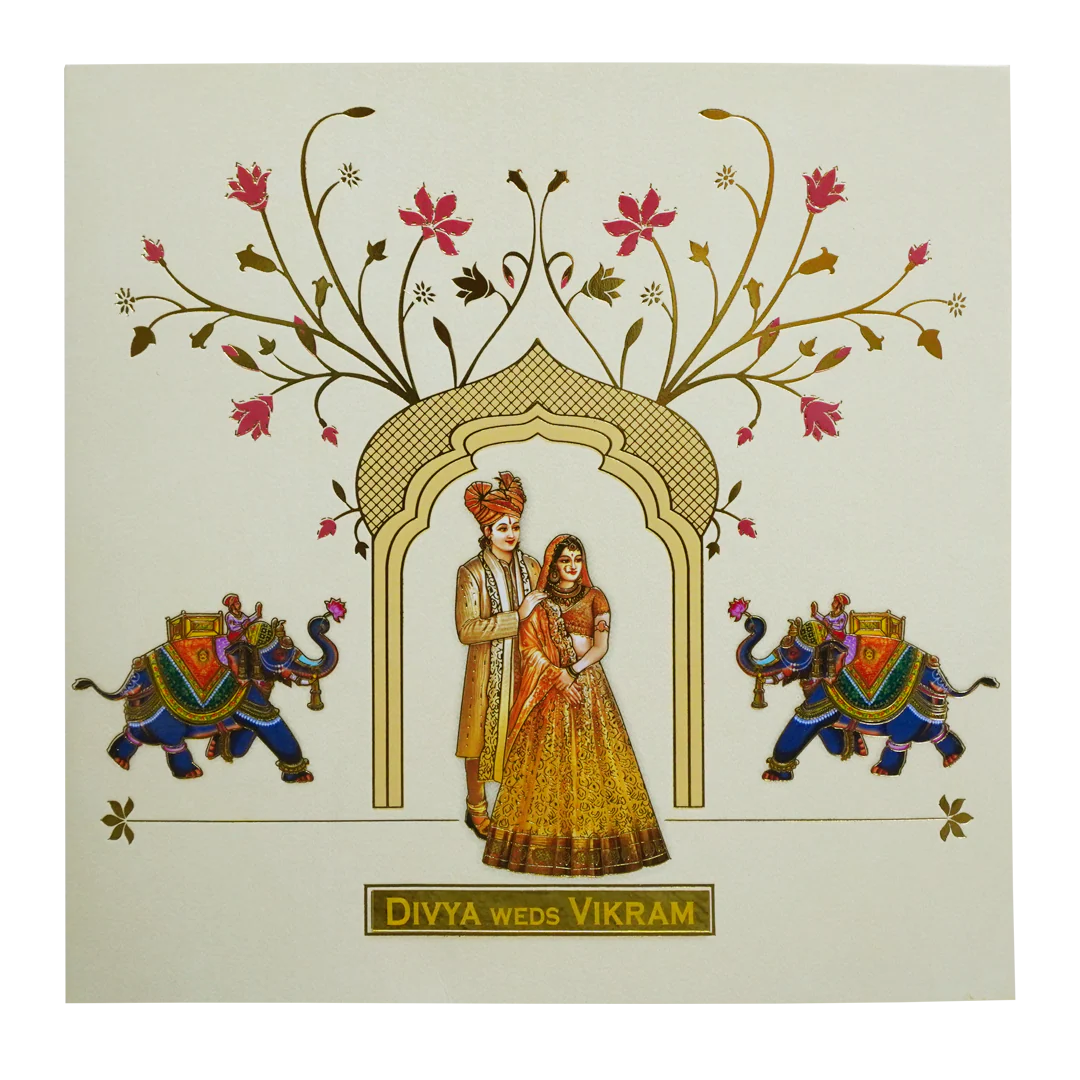 Lime Yellow Textured Bride & Groom Wedding Card-KNKD8111 - Image 3