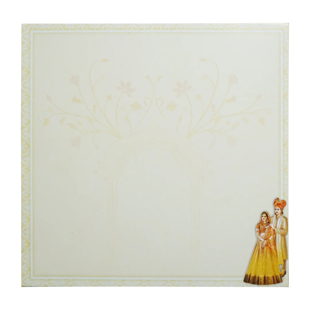 Lime Yellow Textured Bride & Groom Wedding Card-KNKD8111 - Image 4