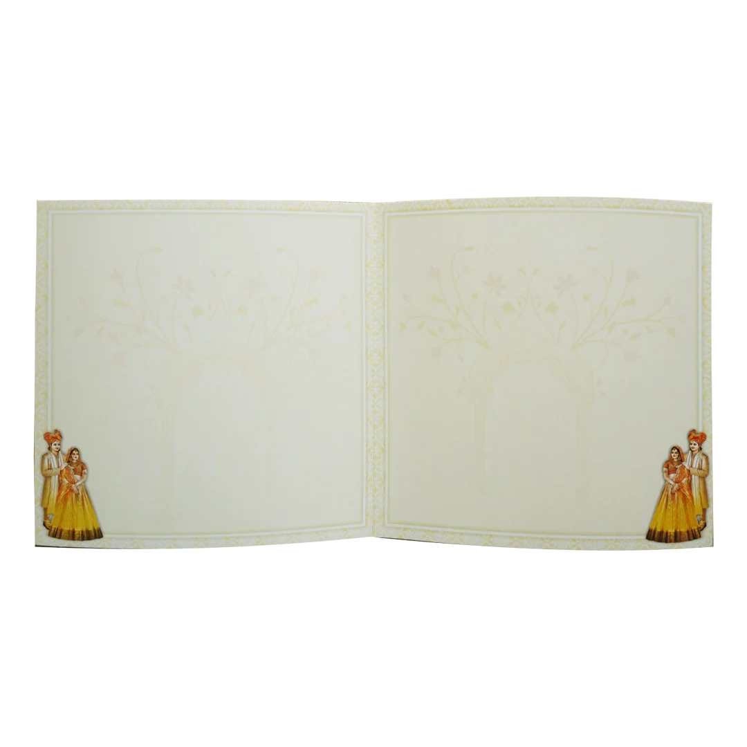 Lime Yellow Textured Bride & Groom Wedding Card-KNKD8111 - Image 5