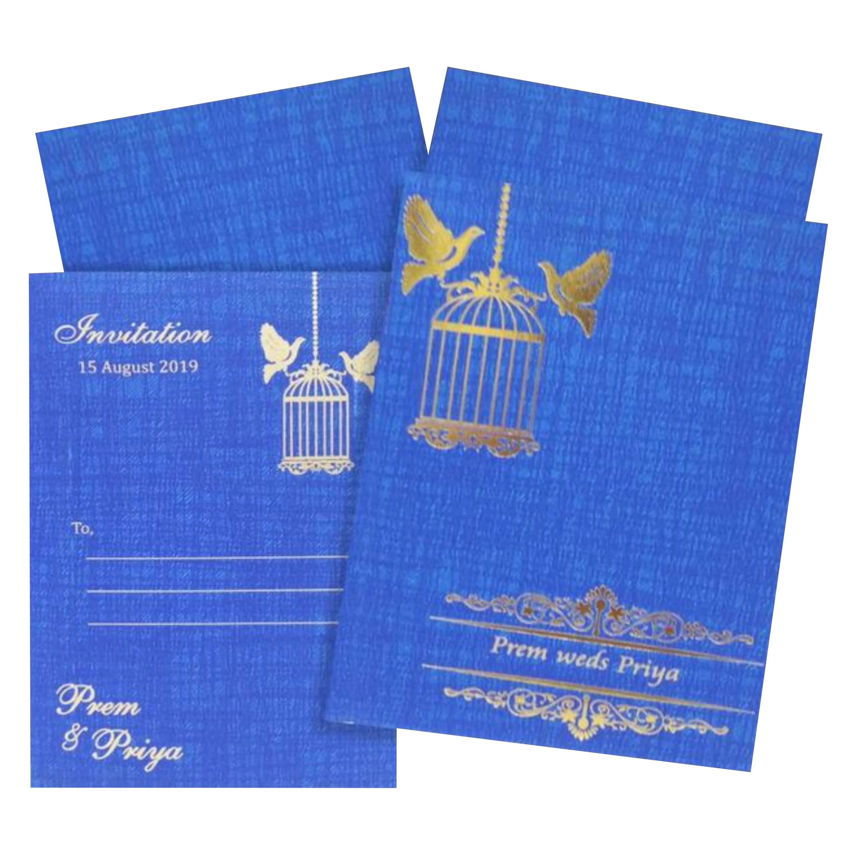 Lovely Bird Cage With Blue Shading Personal Wedding Card - KNKP001B