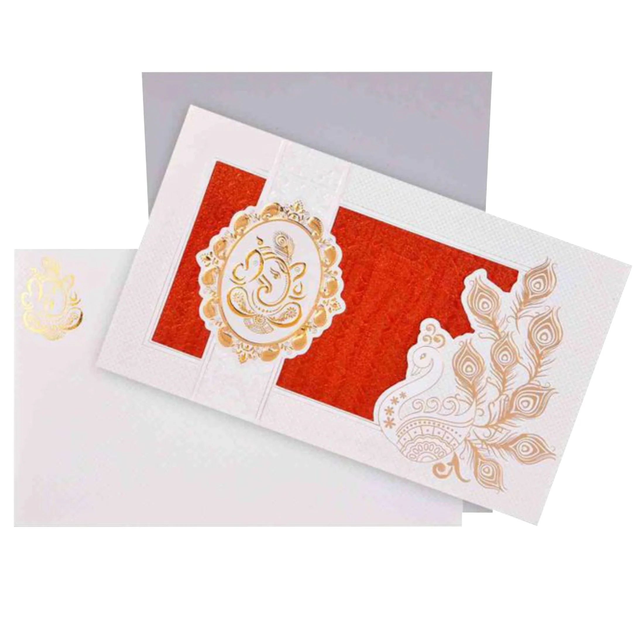 Lovely Peacock Shading With Hand Made Material Wedding Card - KNK30480