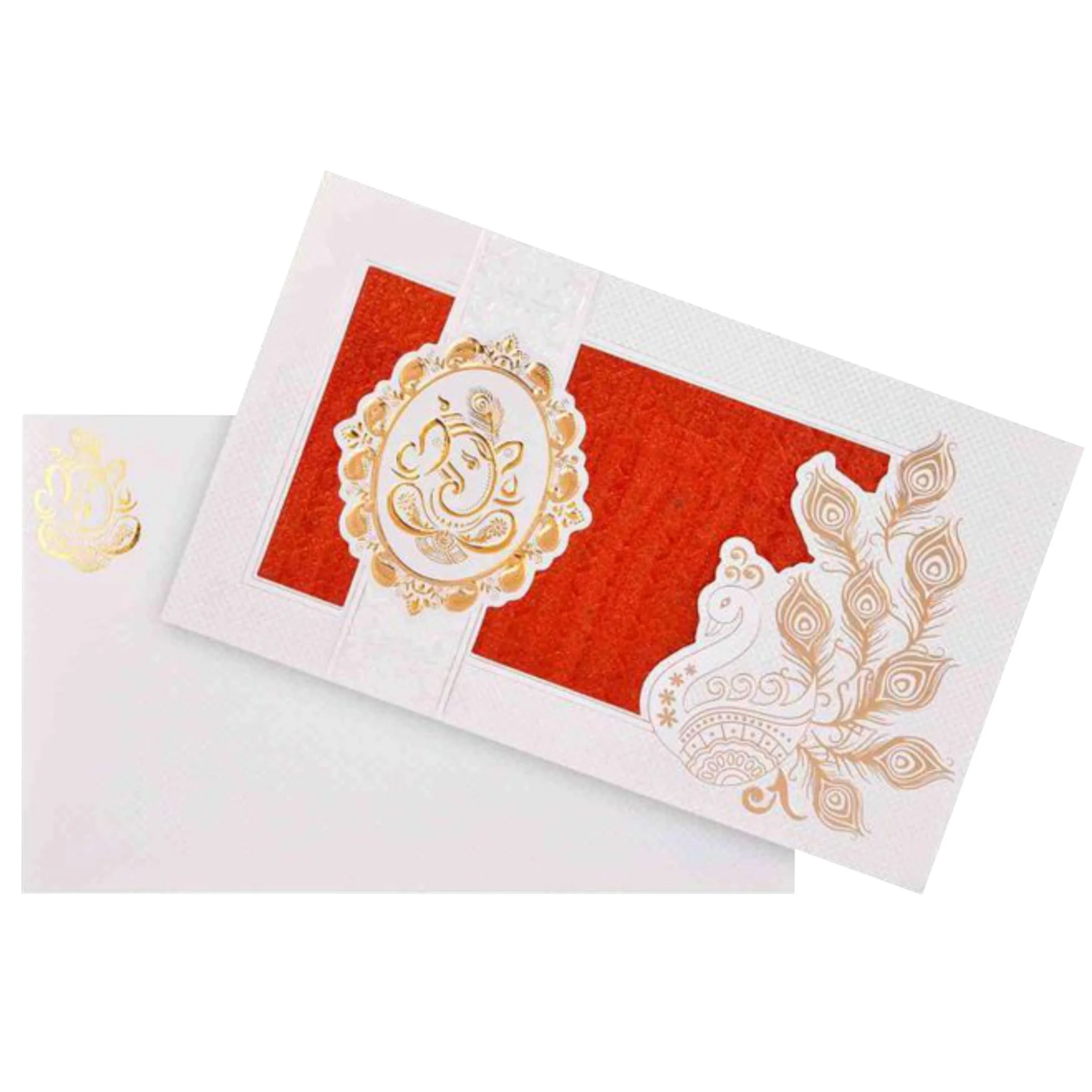 Lovely Peacock Shading With Hand Made Material Wedding Card - KNK30480 - Image 2