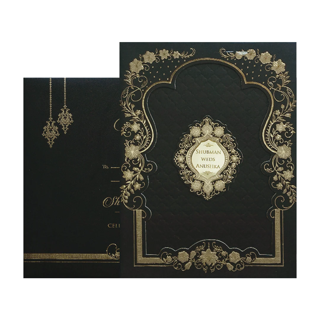 Luxurious Black Gold Foil Padded Wedding Card-KRB09682 - Image 2
