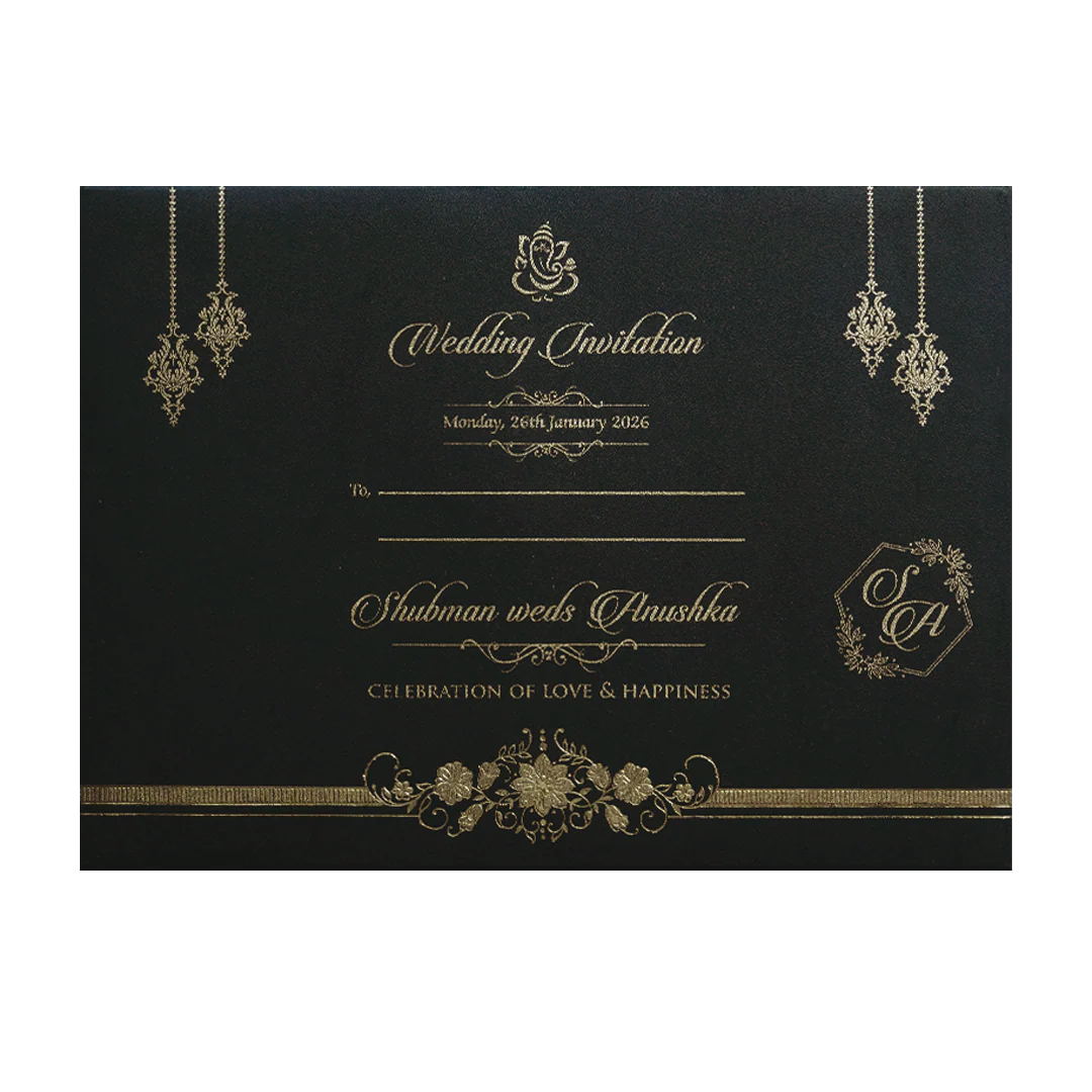 Luxurious Black Gold Foil Padded Wedding Card-KRB09682 - Image 4