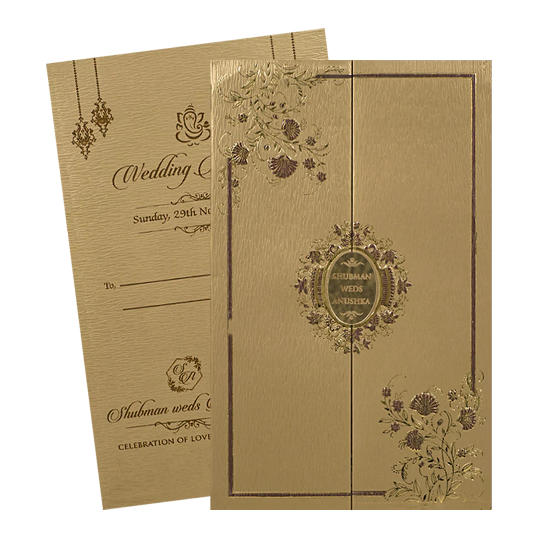 Luxury Golden Floral Padded Wedding Card-KRB09341 - Image 2