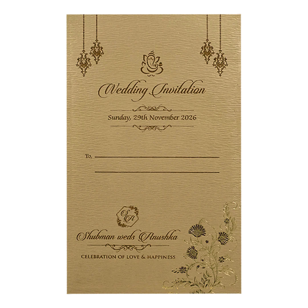Luxury Golden Floral Padded Wedding Card-KRB09341 - Image 4