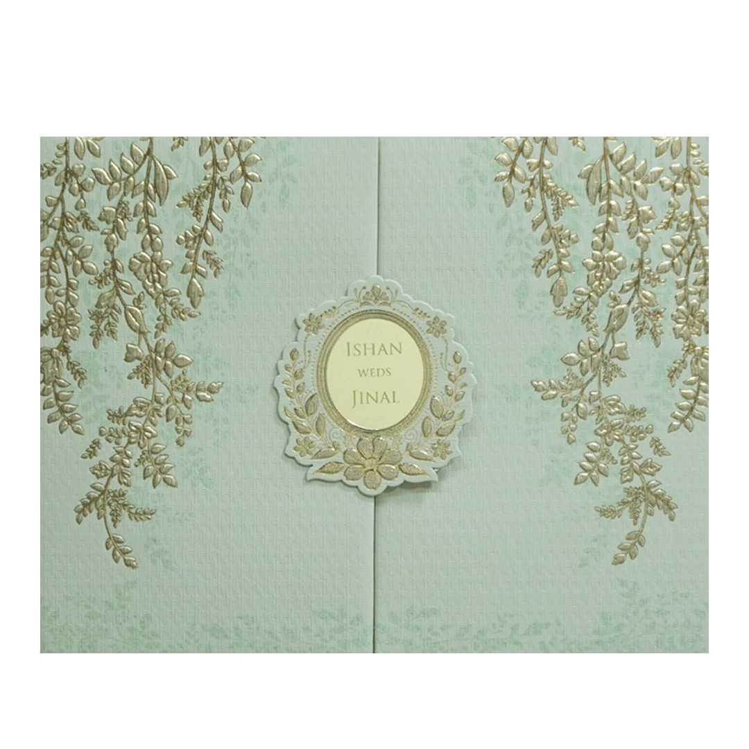 Luxury Green & Gold Padded Wedding Card - KMMWD1113 - Image 3