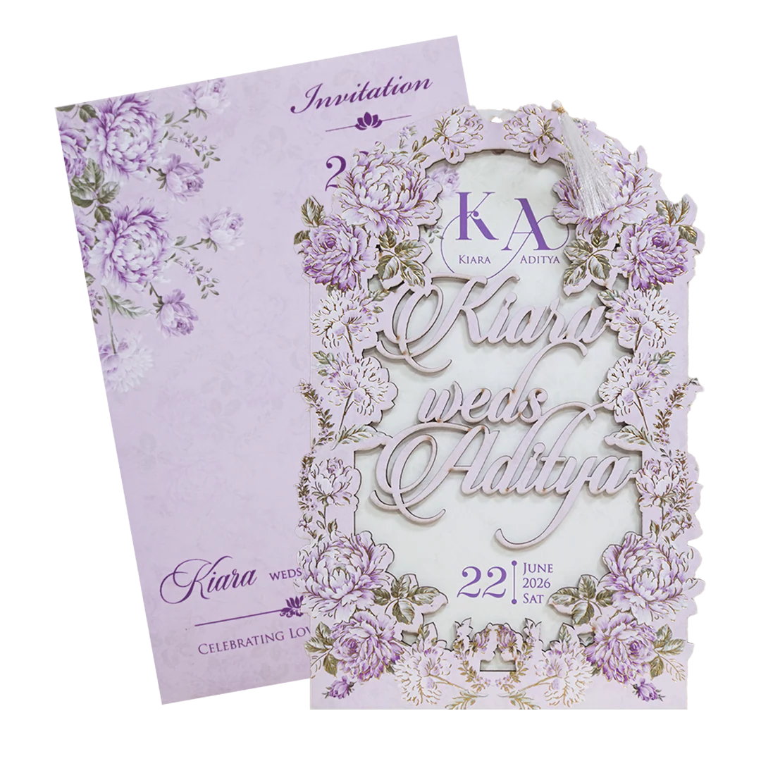 Luxury Lavender Floral Laser-Cut Wedding Card - KFR15100 - Image 2
