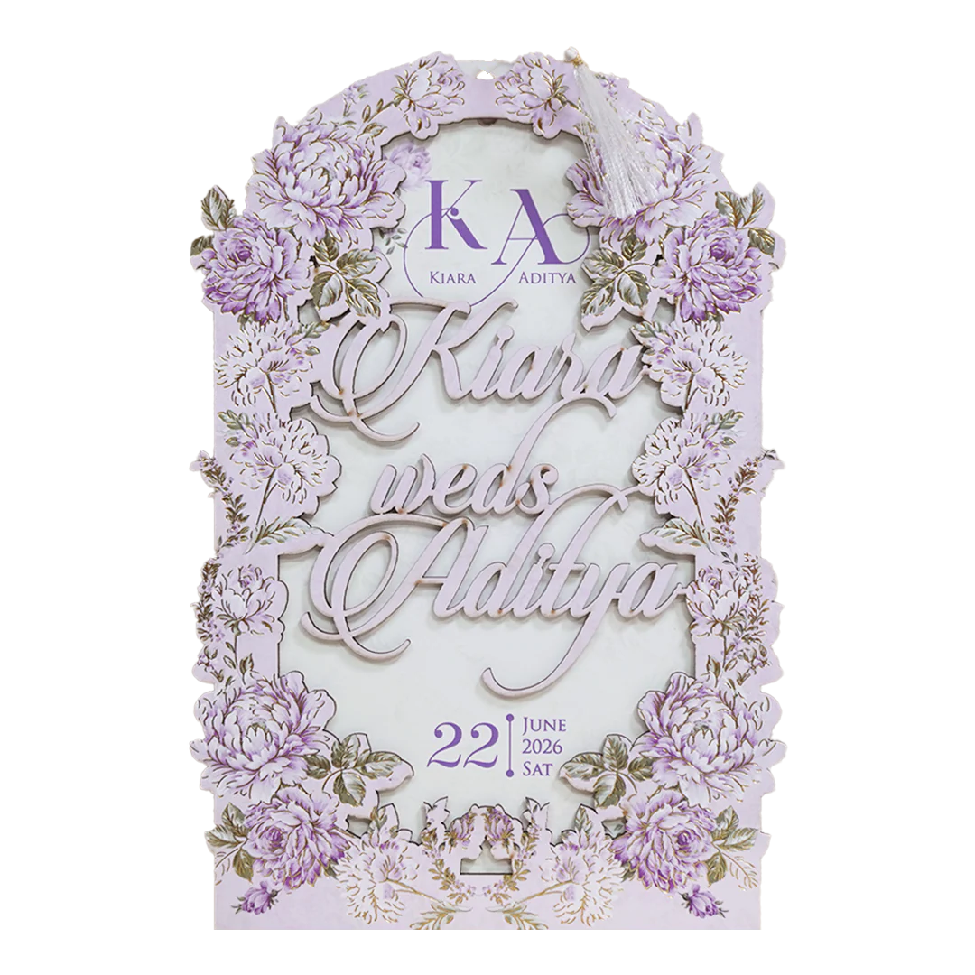 Luxury Lavender Floral Laser-Cut Wedding Card - KFR15100 - Image 3