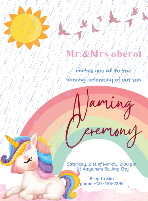 Magical Rainbow Naming Ceremony Invitations-AANCI003 - Image 2