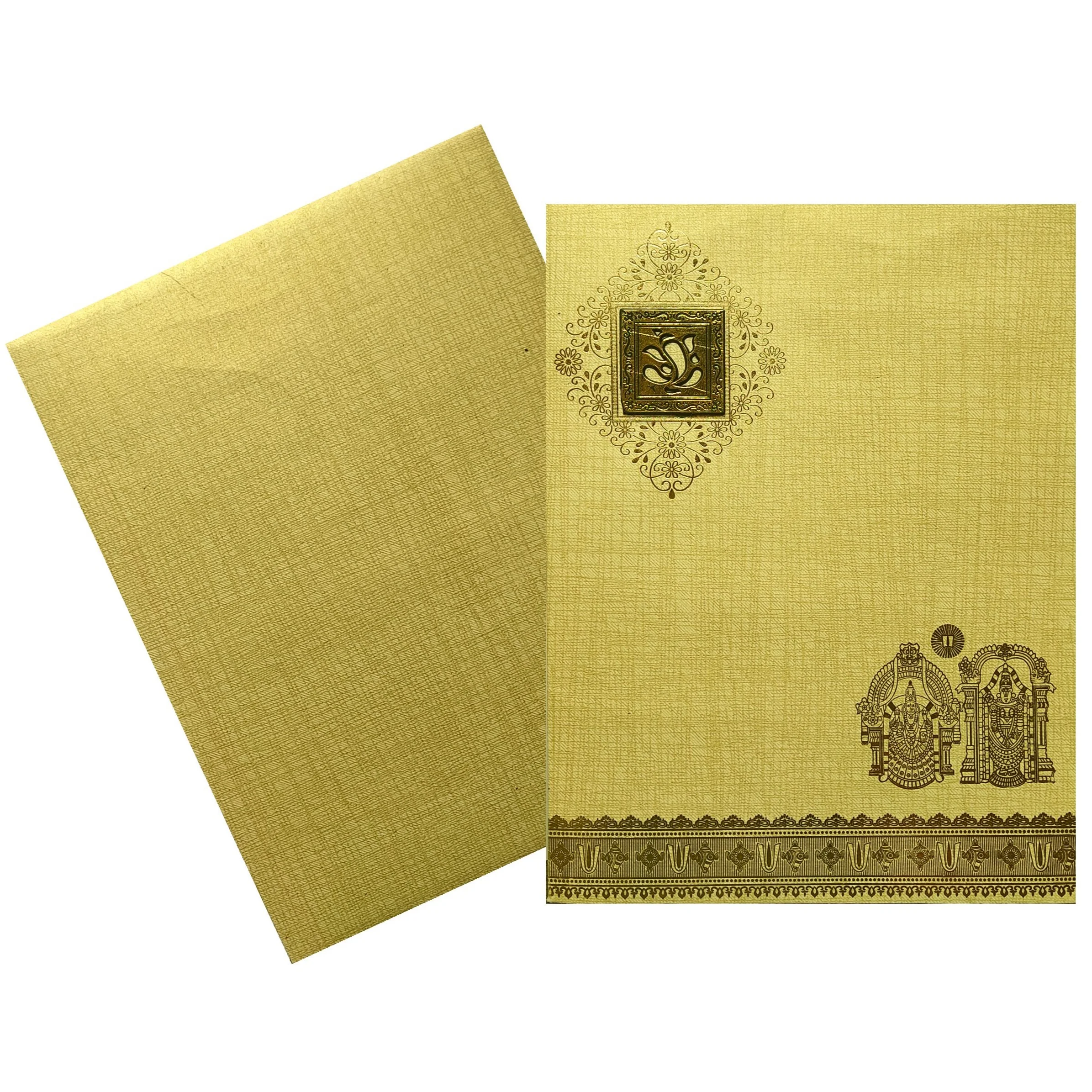 Gold Jumbo Metallic Balaji Padmavathi Design With Square Ganesha-KNK50133 - Image 2