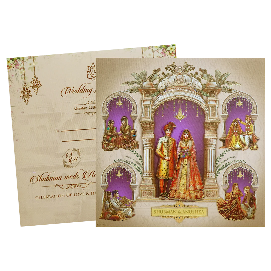 Cream Majestic Couple Cutout Padded Wedding Invitation-KRB09740 - Image 2