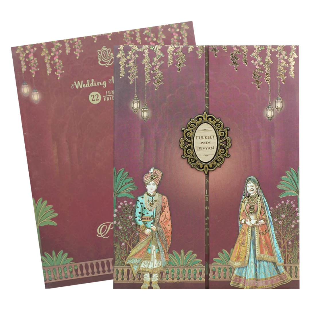 Maroon Bride Groom Padded Wedding Card-KJTS1835 - Image 2