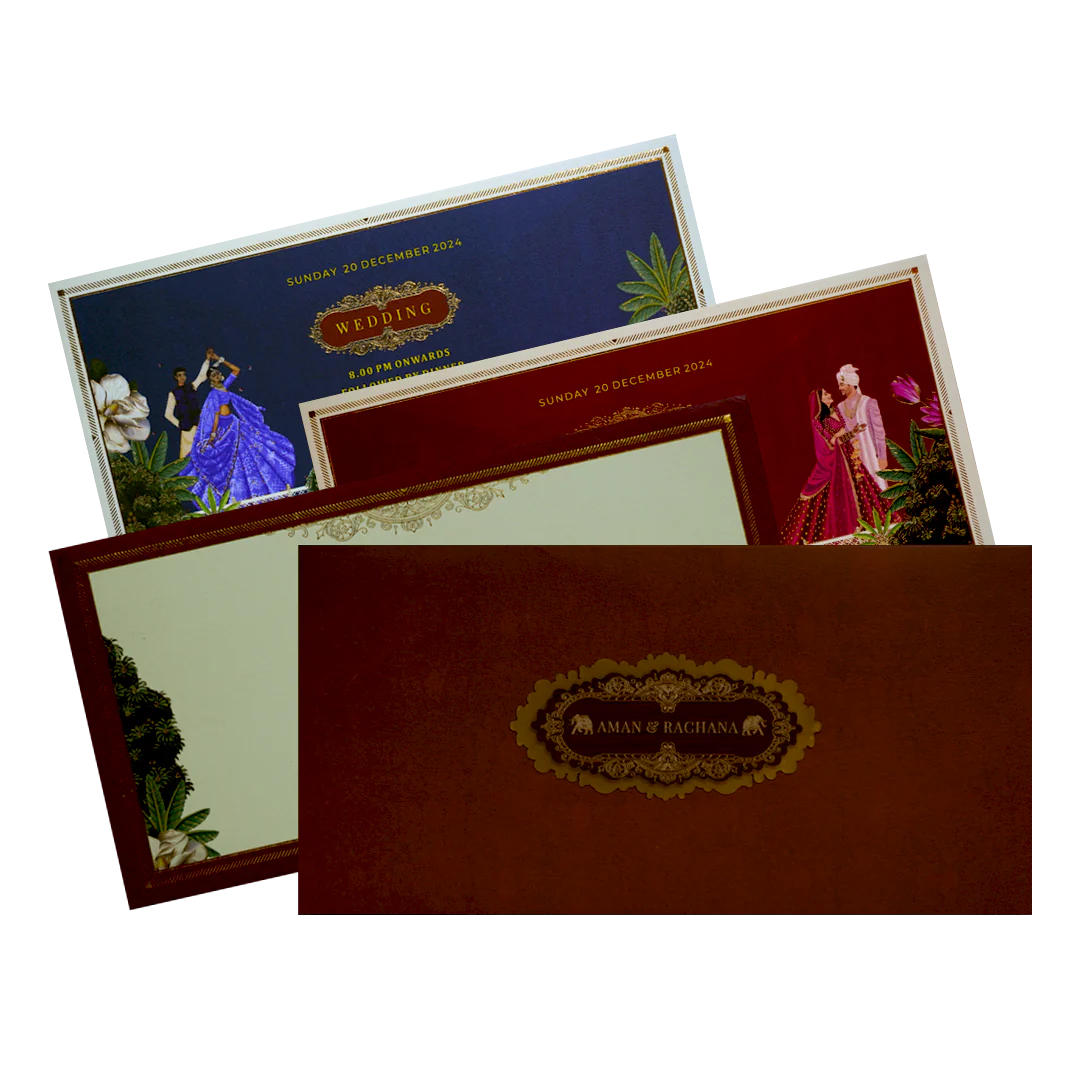 Maroon Elegant Padded Marriage Card-KBM04630