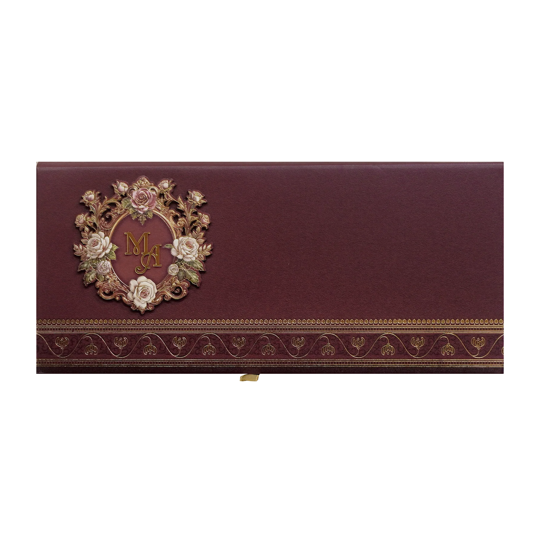 Maroon Floral Handle Padded Wedding Invitation Card-KPR24890 - Image 3
