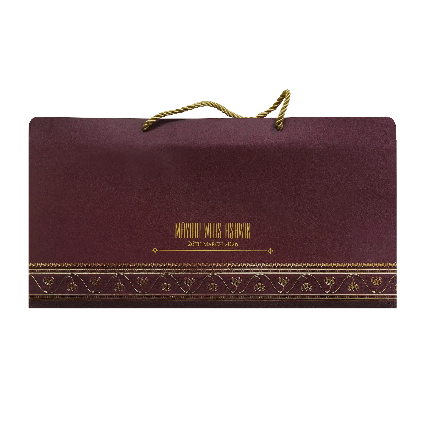 Maroon Floral Handle Padded Wedding Invitation Card-KPR24890 - Image 4