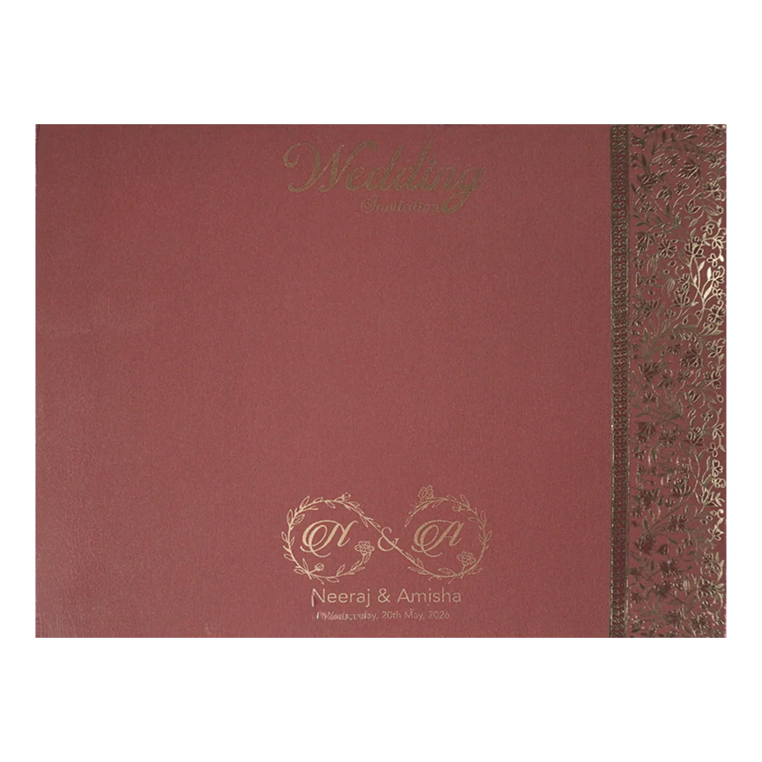 Maroon Floral Padded Wedding Card-KSSC1550 - Image 4