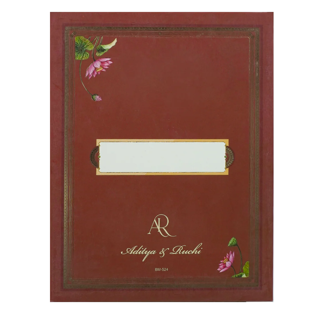 Maroon Ganesha Motif Padded Wedding Card-KBM05240 - Image 4