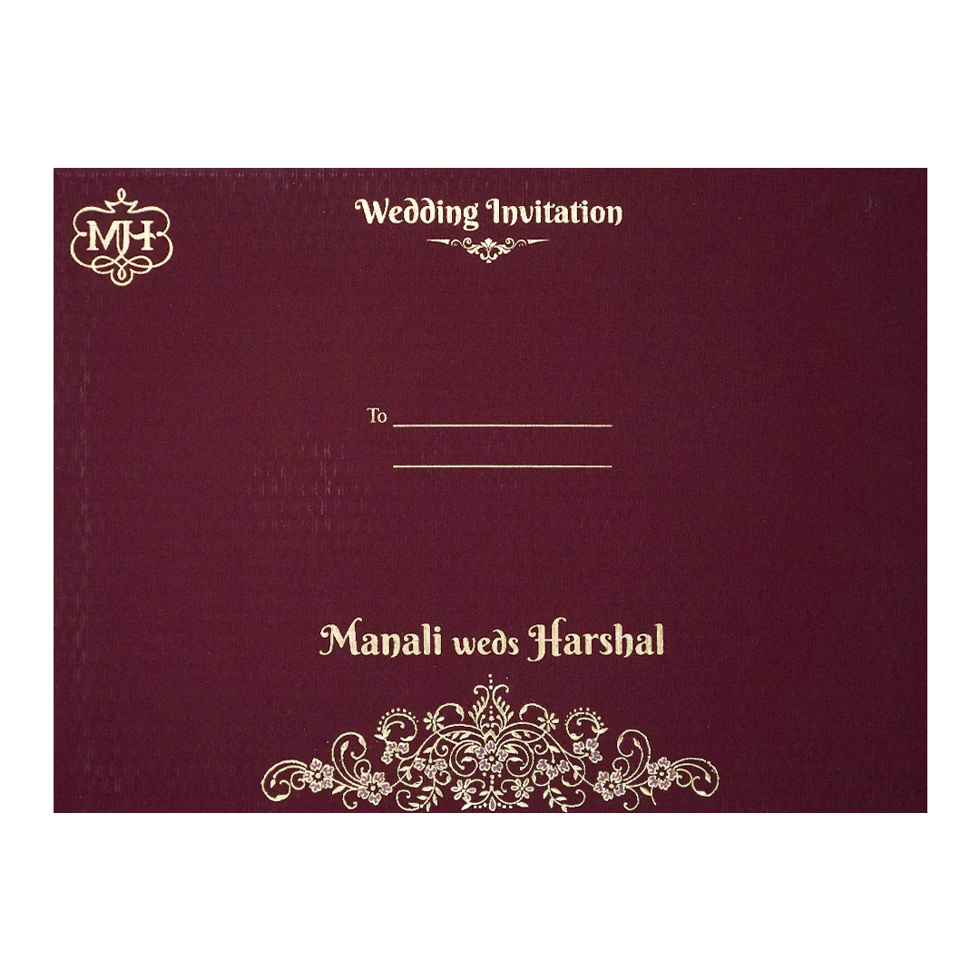 Maroon Gold Floral Padded Wedding Card-KSI64330 - Image 4