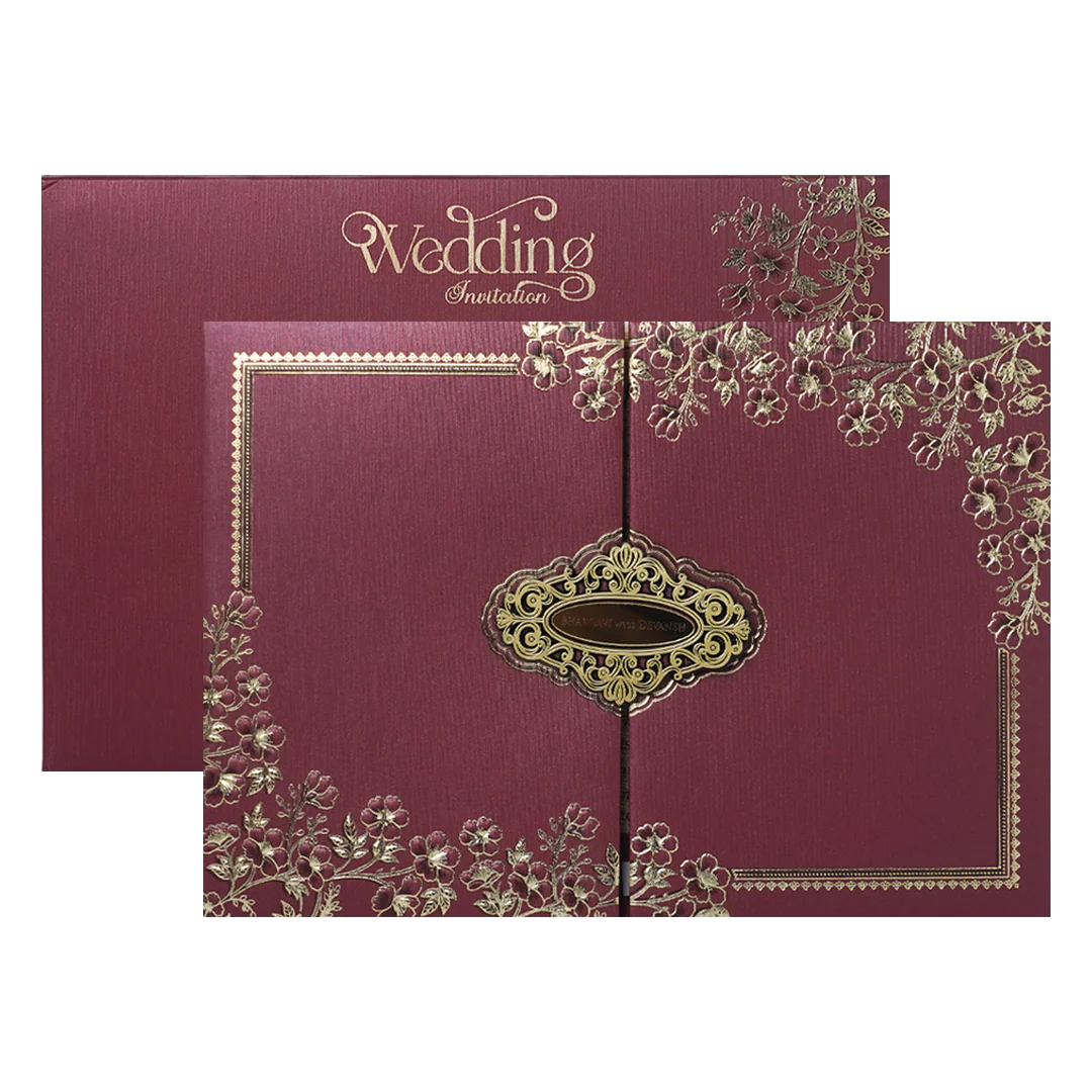 Maroon Gold Floral Padded Wedding Card-KSSC2140 - Image 2