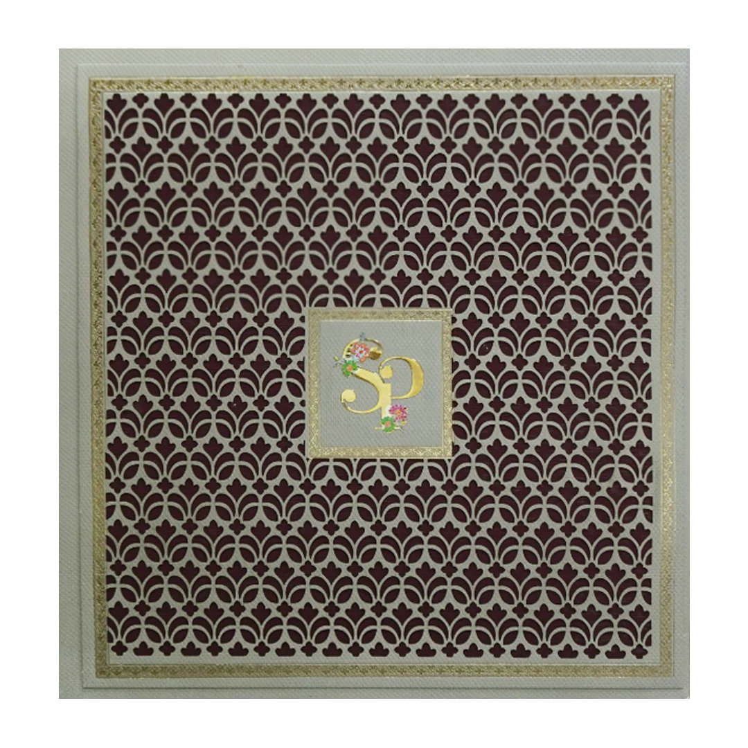 Maroon Laser Cut Floral Modern Wedding Card-KMMEX8240 - Image 3