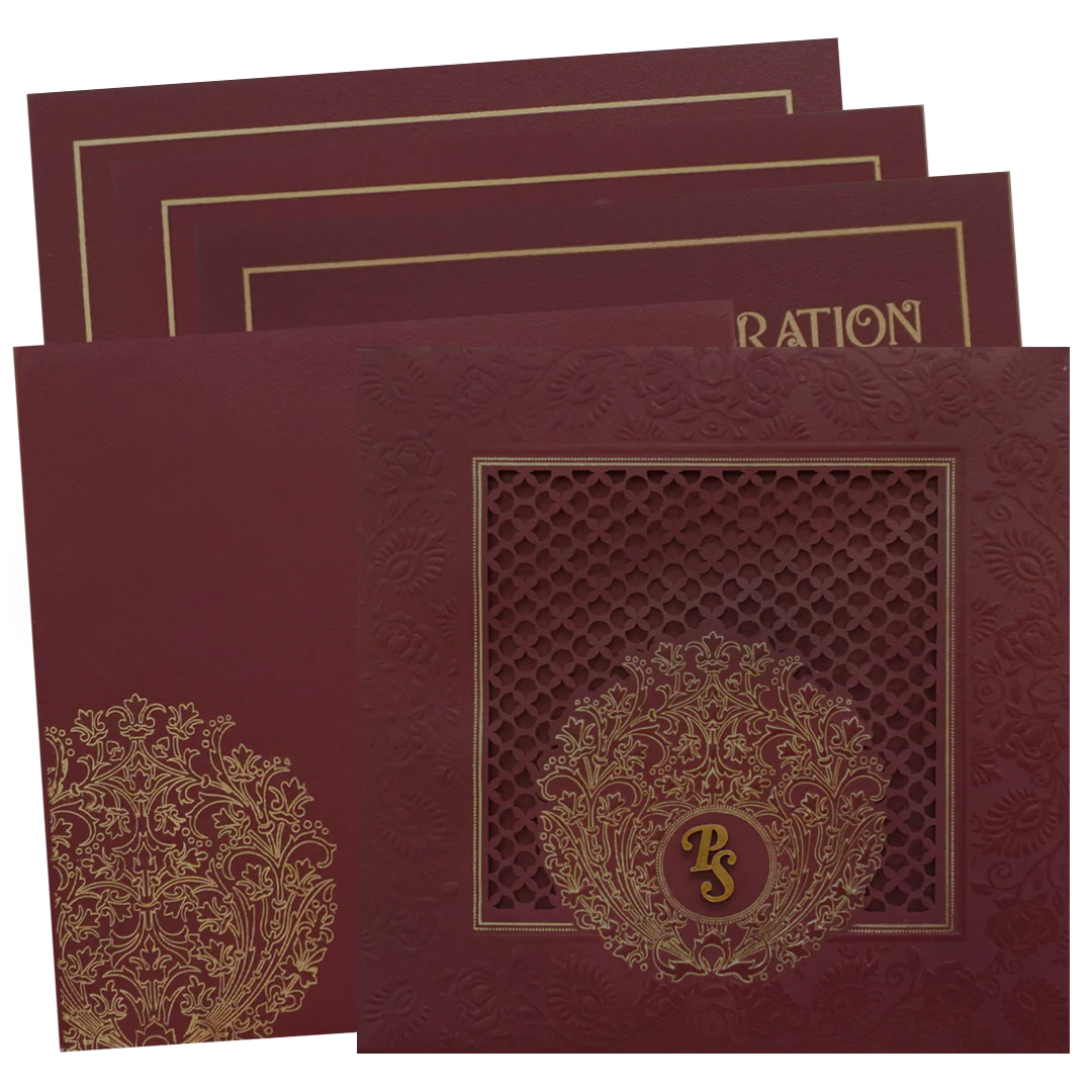 Maroon Laser Cut Padded invitation Card-KPR24480