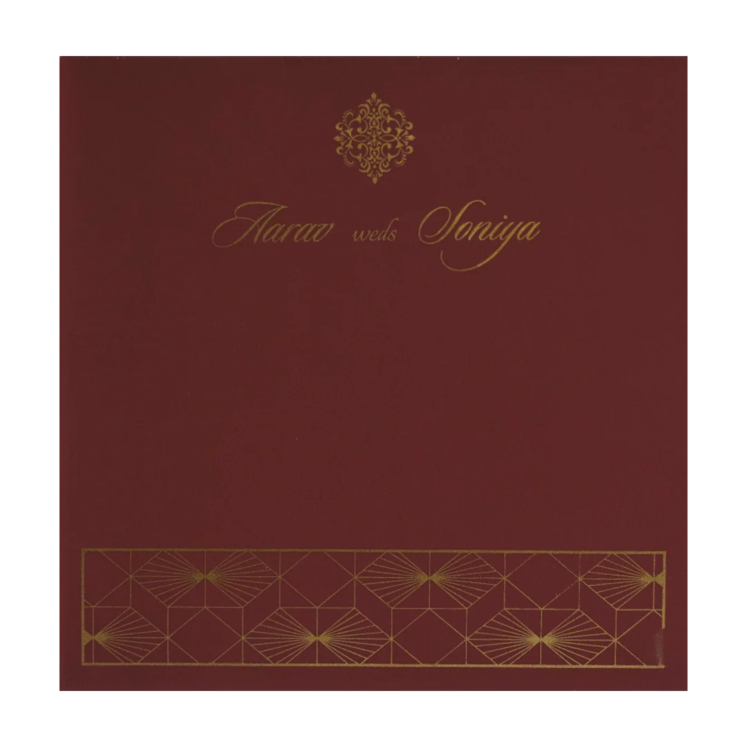 Maroon Pattern Gold Wedding Card-KRC30381 - Image 4