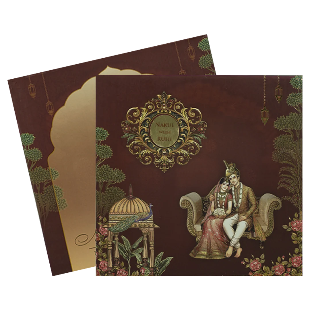 Brown Royal Couple Padded Wedding Card-KRE27940 - Image 2