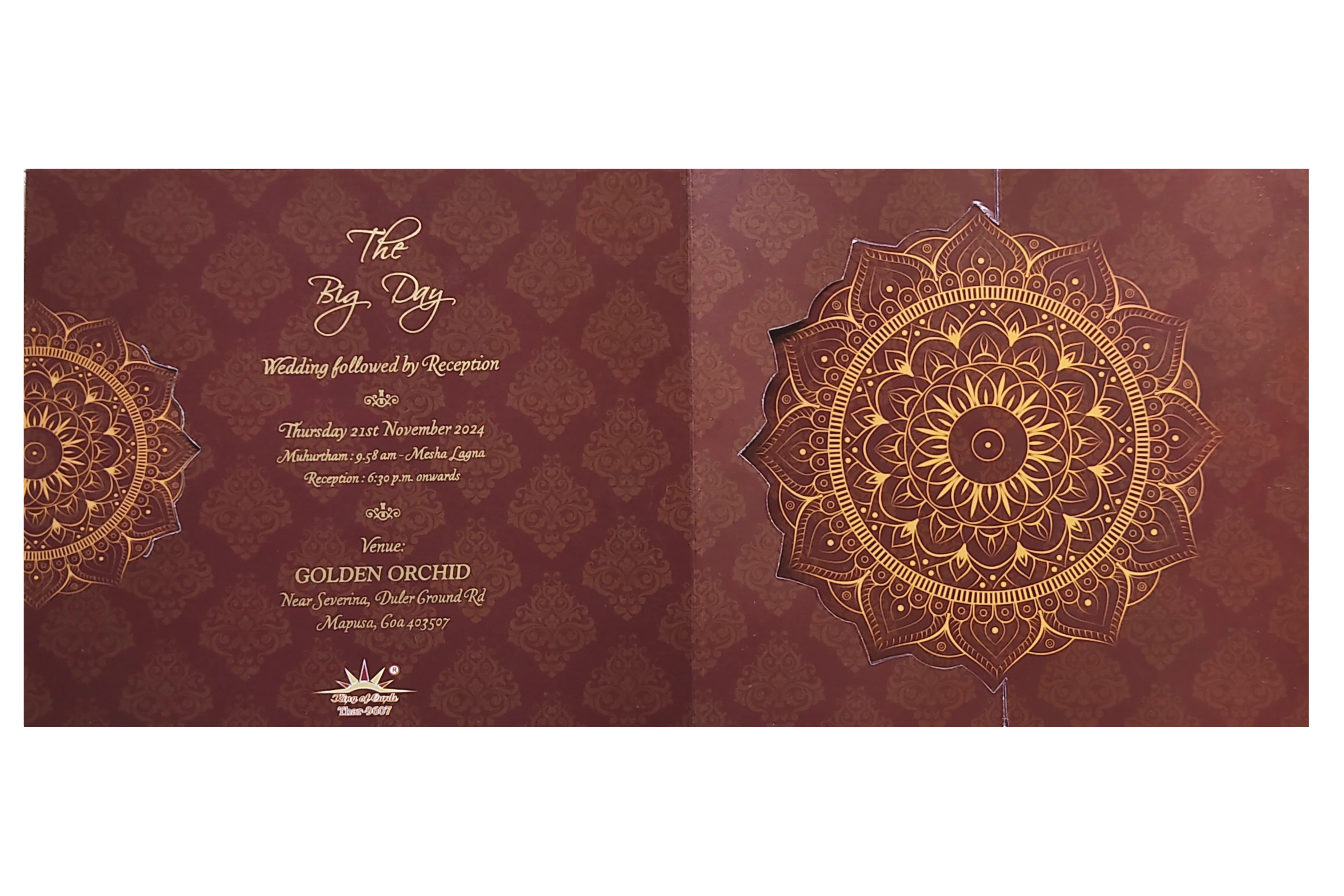 Maroon South Indian Threefold Wedding Card-KNTH9607M - Image 3