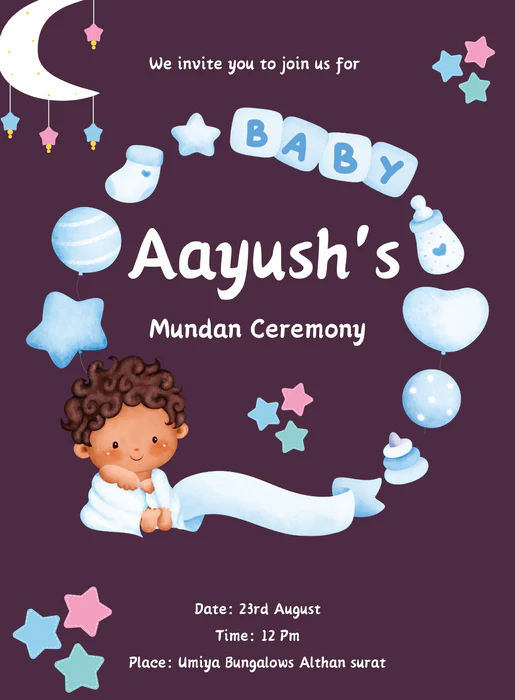Maroon Child Mundan Invitation-AAMUN005 - Image 2