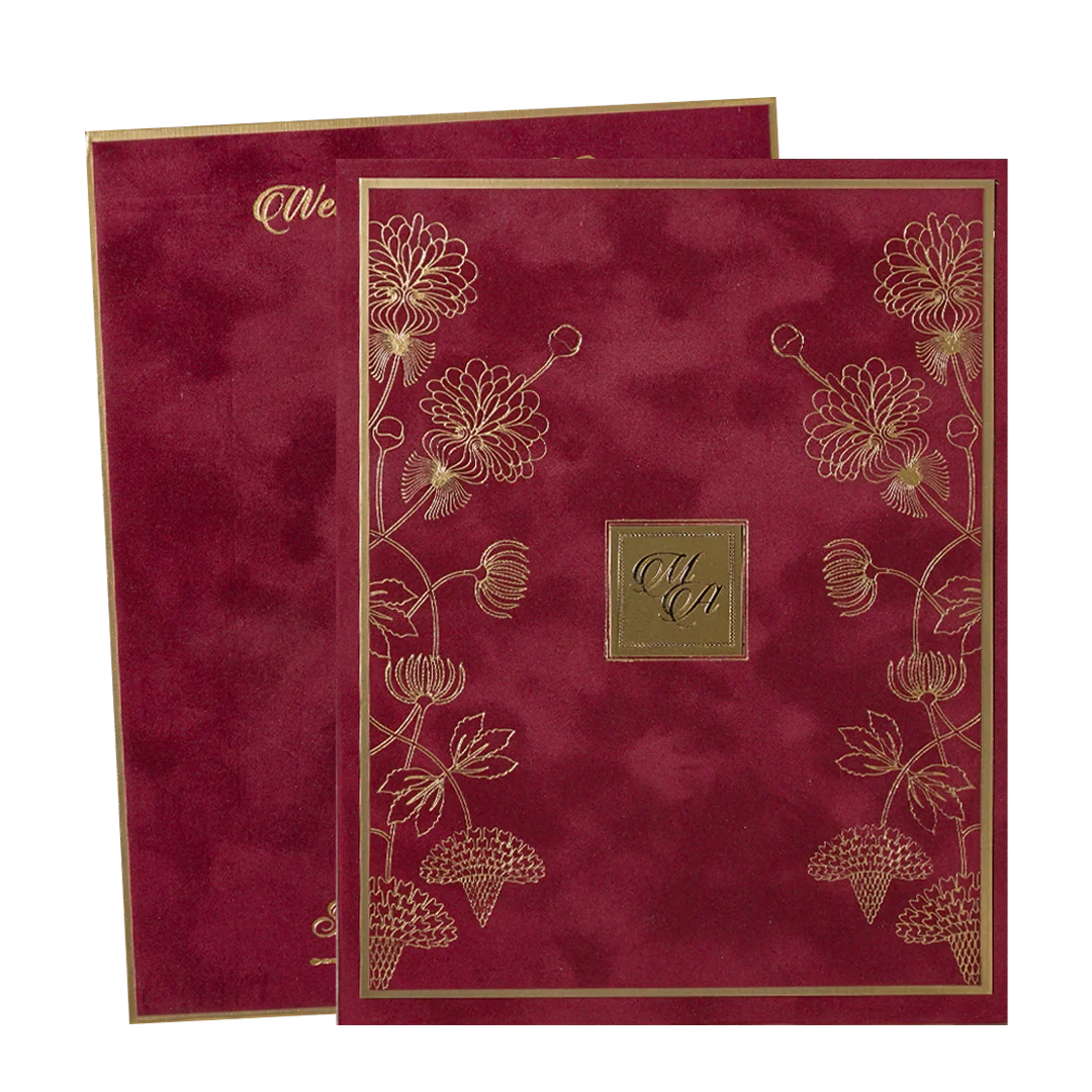 Maroon Floral Padded Wedding Card-KMMWD1156 - Image 2