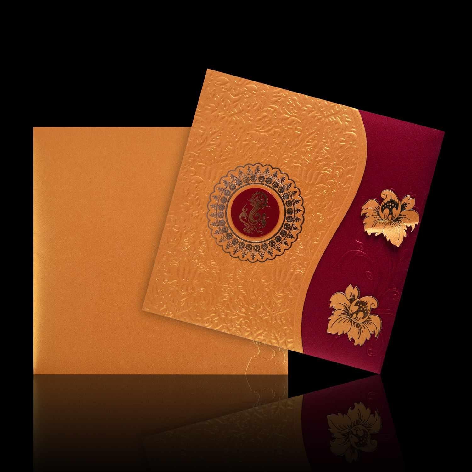 Marvellous Maroon Shading With Flower Cut Wedding Card - KNK3678 - Image 2