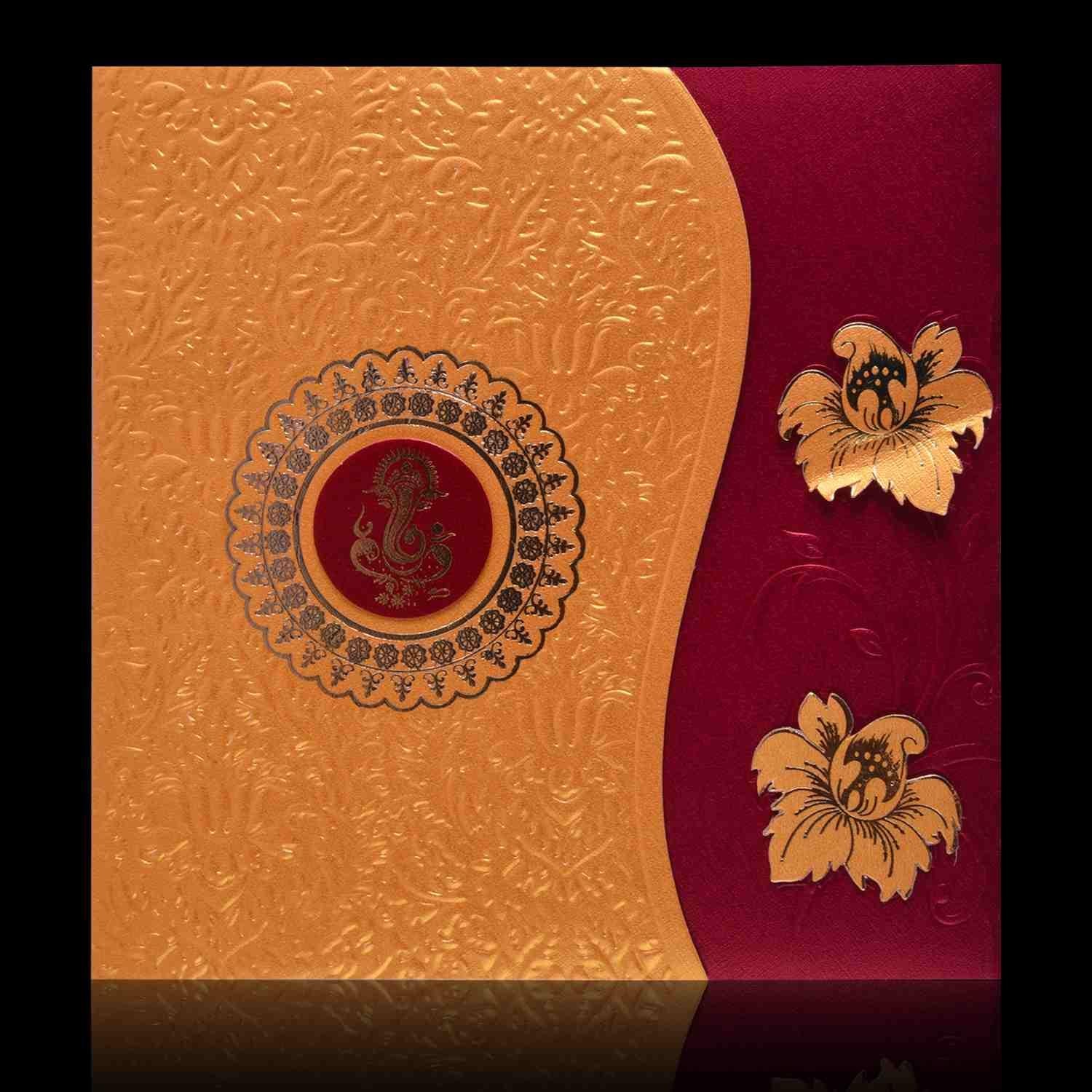 Marvellous Maroon Shading With Flower Cut Wedding Card - KNK3678 - Image 3