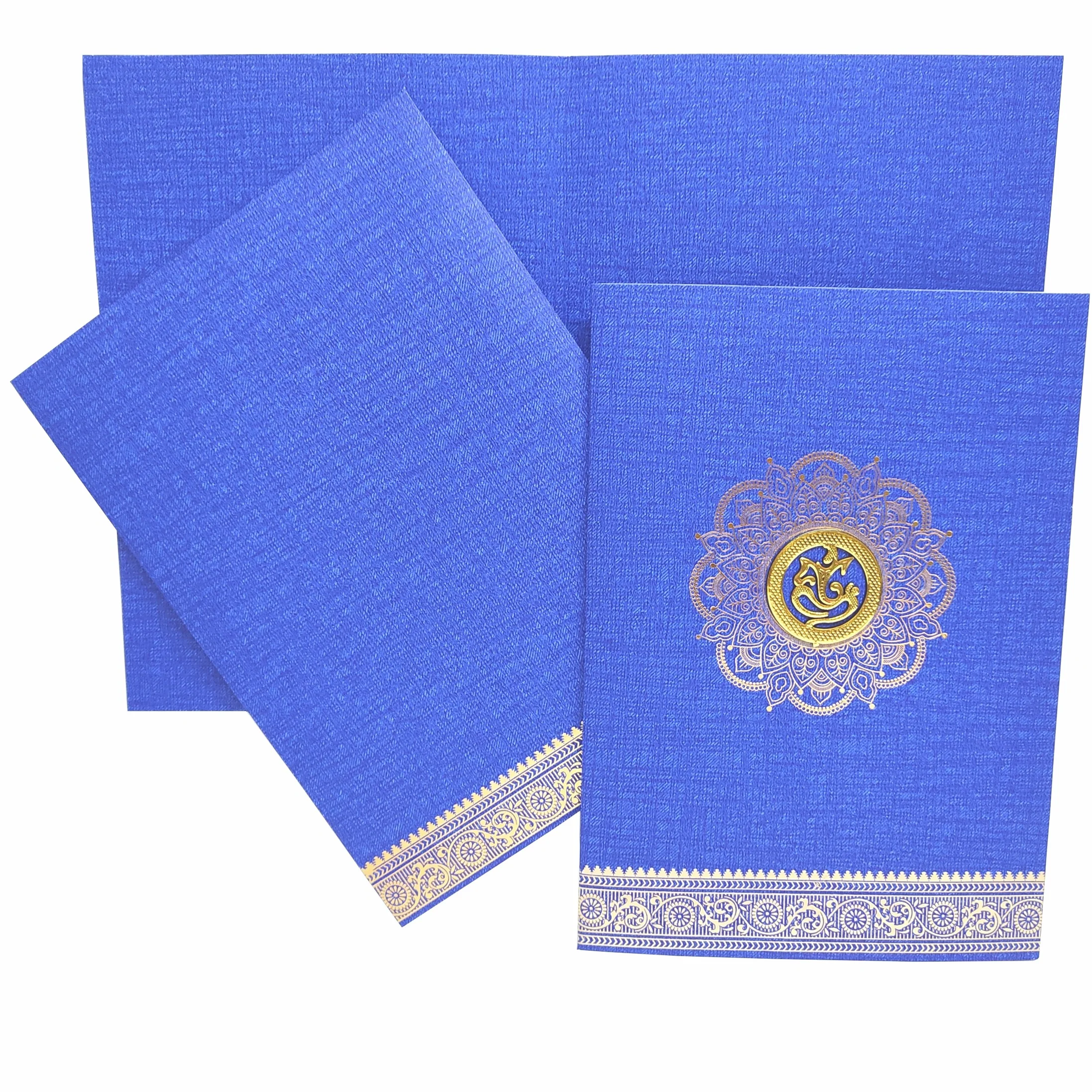 Blue Metallic Designer Invitation Card With Gold Foiling Print-KNCM26BF