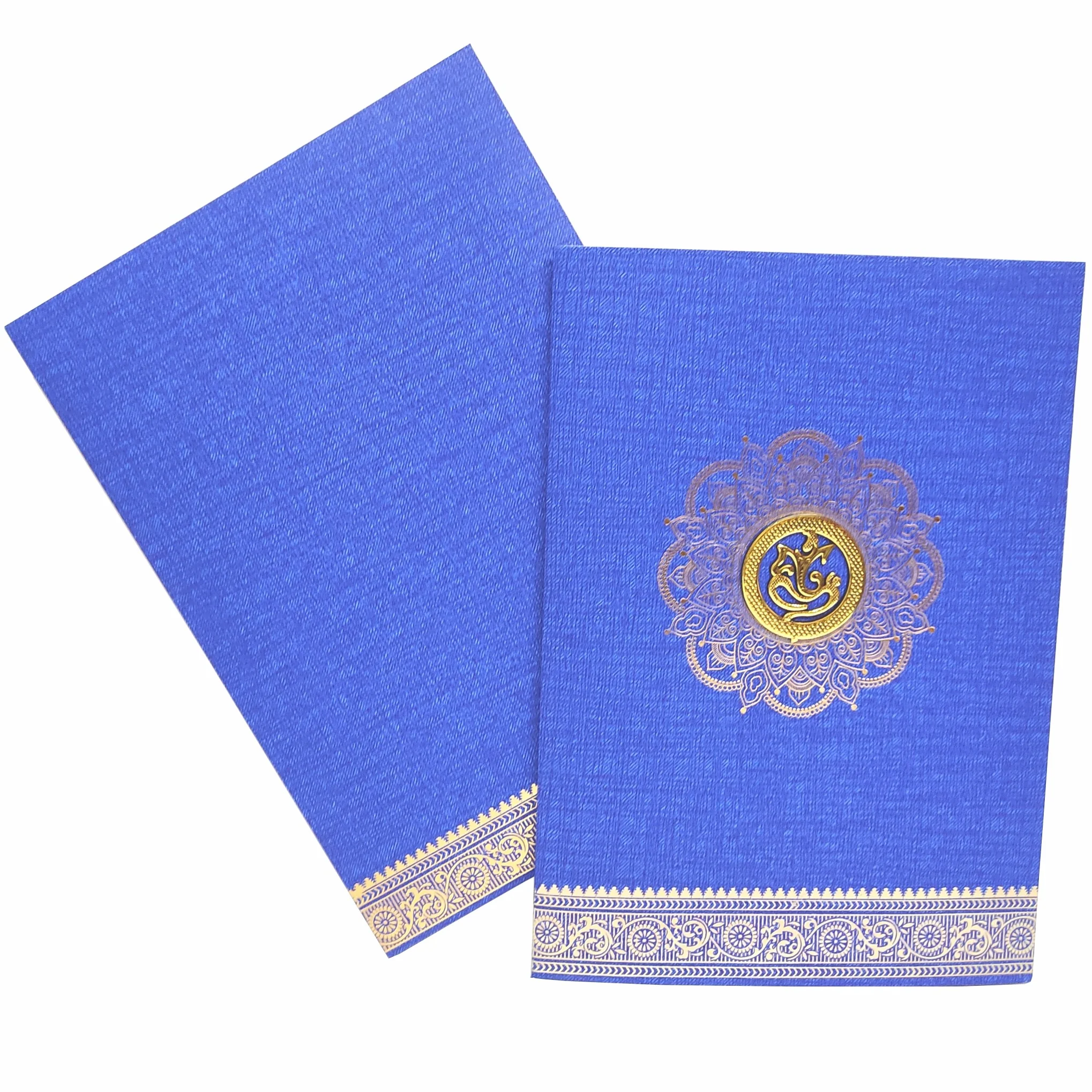 Blue Metallic Designer Invitation Card With Gold Foiling Print-KNCM26BF - Image 2