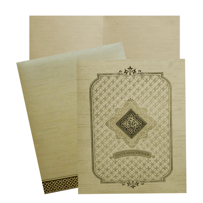 Metallic Beige Vinayaka Wedding Card-KNKR5031C